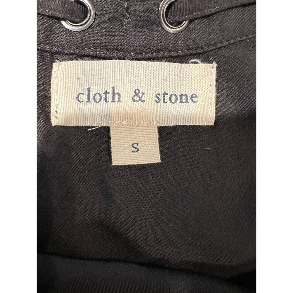 Cloth & Stone Blouse Womens Olive Small Long Sleeve V-Neck High-Low Tie Neck - Picture 5 of 7